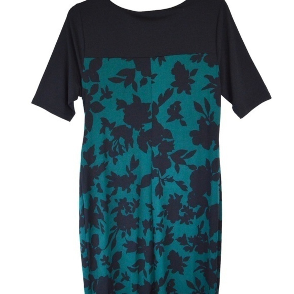 Maternity Midi Dress Teal Floral Black Tie Waist Short Sleeve Medium - Picture 7 of 7
